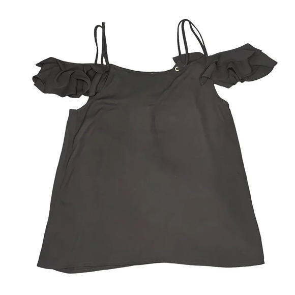 Express Women's Small Black Strappy Open-Shoulder Top Lace-Up Ruffle Blouse - Picture 5 of 5